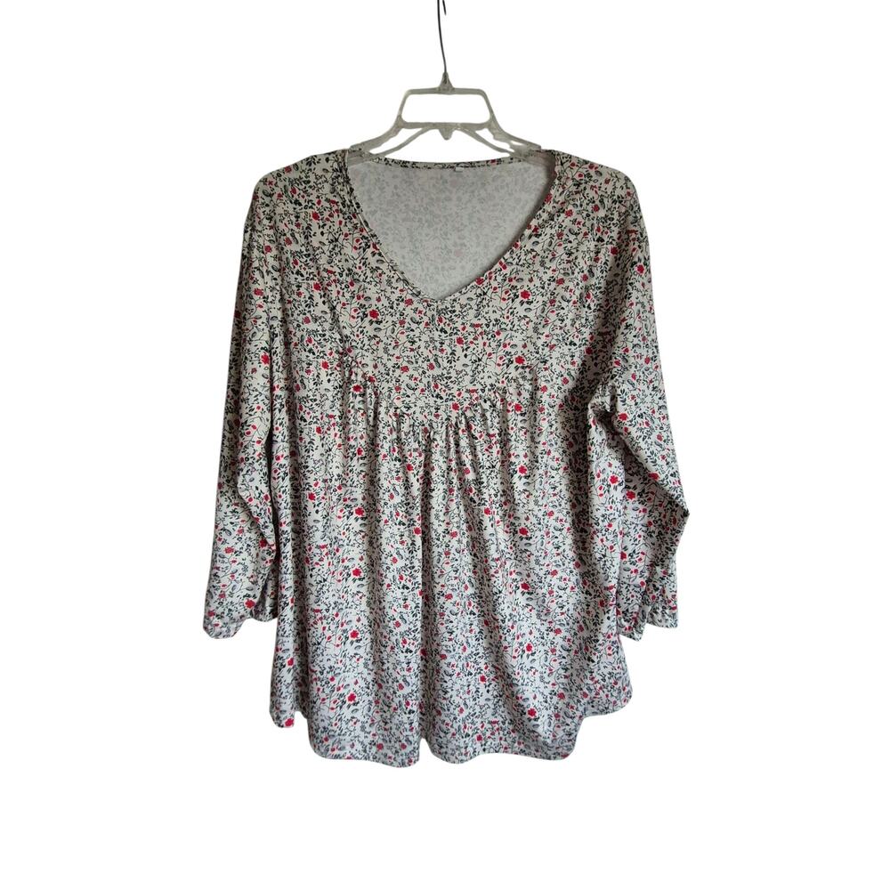 Women’s 3X Babydoll‎ Sleeve V-Neck Empire Waist Red Floral Silky Stretch Stylish